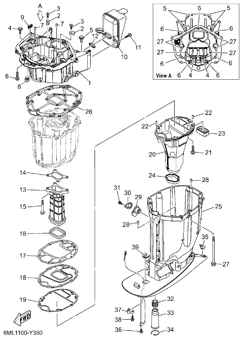 Yamaha F350BST, FL350BST UPPER CASING parts diagram